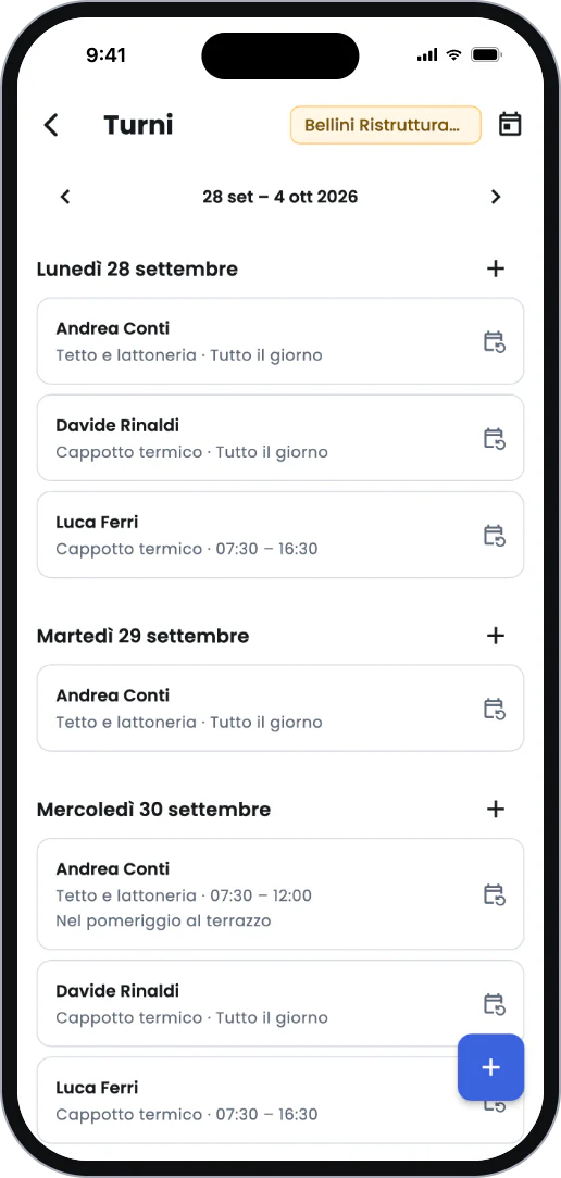 App Artesan: i turni della settimana, giorno per giorno